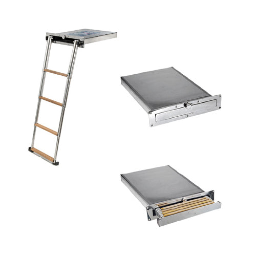 Scaletta per barca o gommone "TOP LINE" inox, 4 gradini in Teak comfort