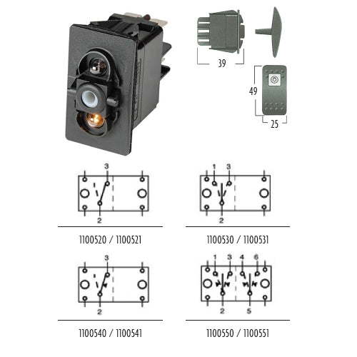 Interruttore CARLING SWITCH, on-off/momentaneo/più posizioni/12-24v