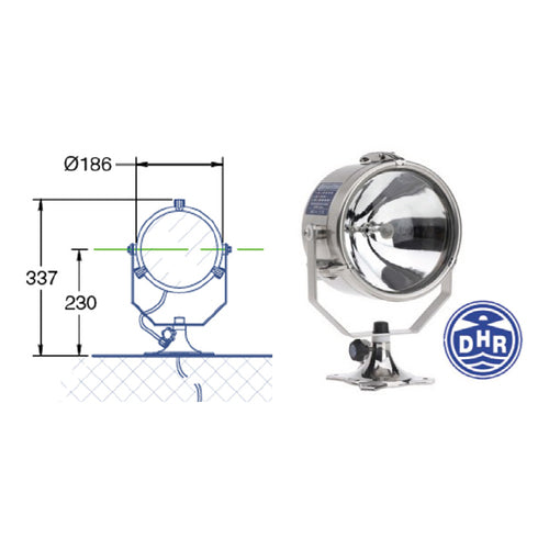 Faro professionale DHR 12 o 24v D180, In acciaio e ottone Stagno Con Bulbo