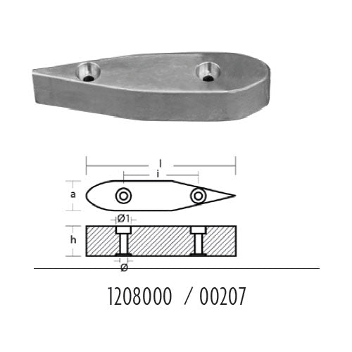 Anodo per Flaps Riva Thalassa 200x44, per poppa barca, in zinco