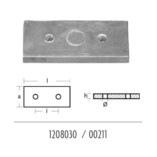 Anodo per Flaps rettangolare 100x45, per poppa barca, in zinco