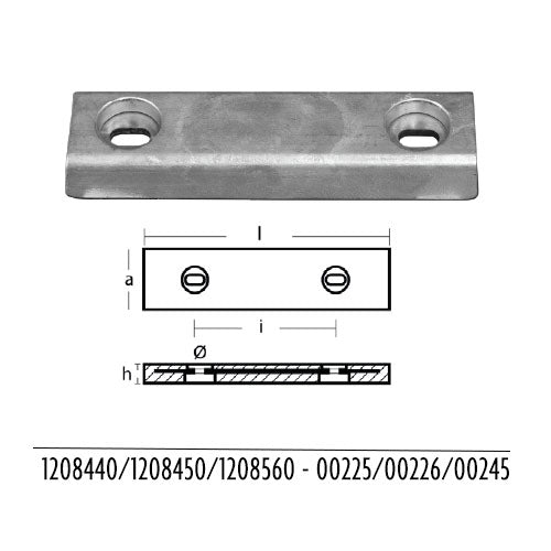Anodo Piastra Scafo 325X80X30X180 per barca in zinco
