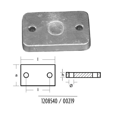 Anodo Piastra Rett.73X48X10X50 per barca in zinco