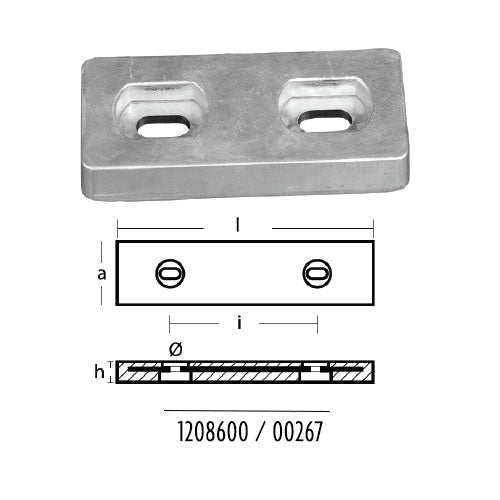 Anodo Piastra 151X69X25 Cf 75 Asole 25X13 per barca in zinco