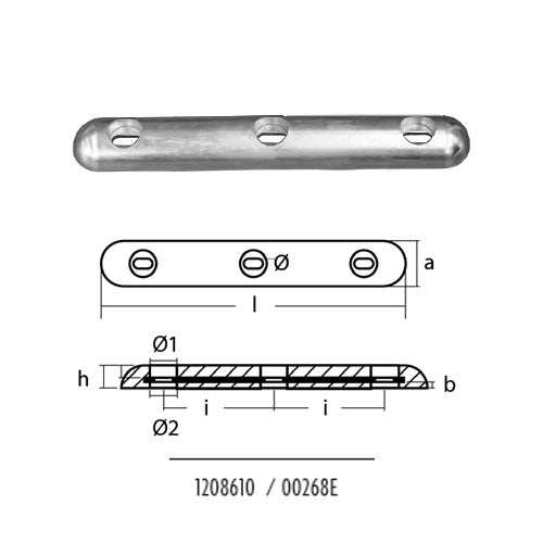Anodo Piastra in zinco , 400x145 a 3 fori per Barca, scafo, poppa