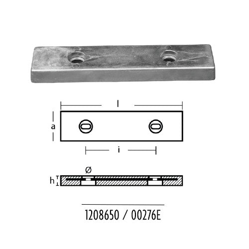 Anodo Piastra C/Ins. 455X100X50 per barca in zinco