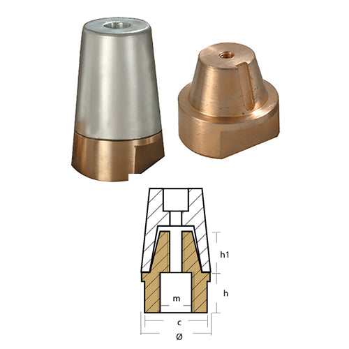 Ogiva conica completa per asse 22-25/30/40/45/50/55/60/100/110, anodo per asse