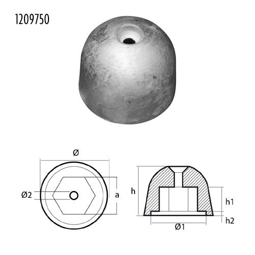 Anodo Ricambio per Elica di manovra Sleipner Sidepower - Ricambio Anodo ø mm 50