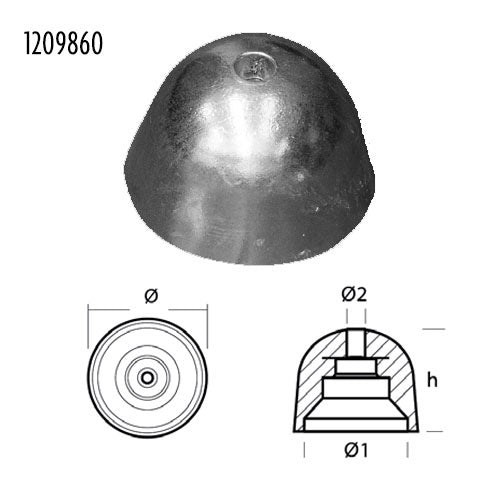 Anodo Ogiva Conica per Elica di manovra Vetus - Ricambio Anodo con inserto inox