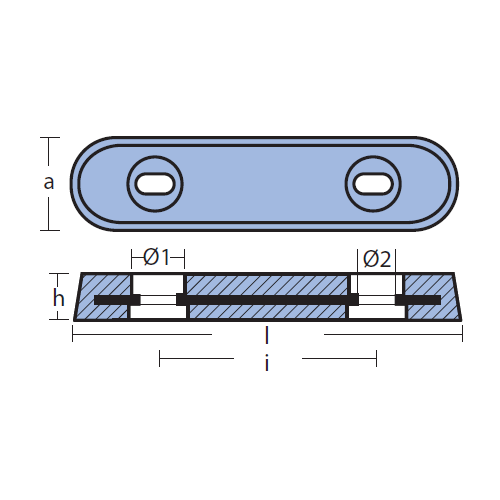 Anodo per Flaps rettangolare 350/150/250/290, per poppa barca, in zinco