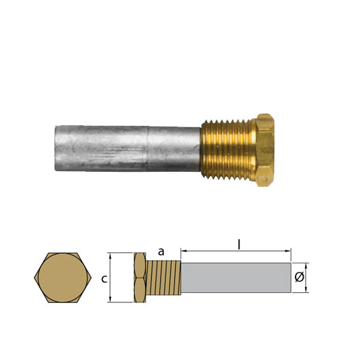 Yanmar Anodo barotto diametro 16 l.50 con tappo th.1/2'' gas conico