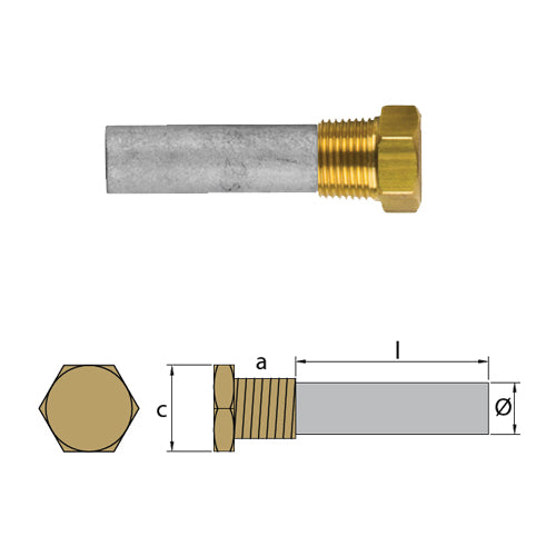 Anodo Barrotto Yanmar diametro 12,5 - L. 30 - completo di tappo 3/8'' GAS conico