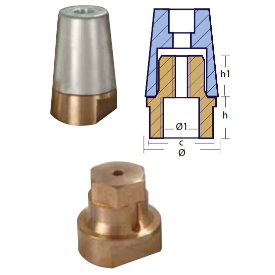 Ogiva esagonale completa per asse 22-25/30/40/45/50/55/60/100/110 anodo per asse