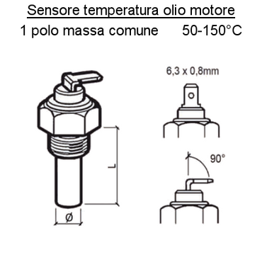 Sensore Temperatura Olio motore Barca, Polo Negativo Comune, 50/150°, Ø9mm