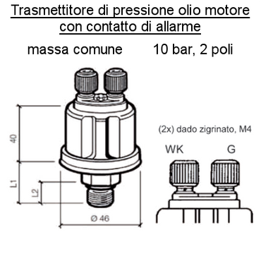 Sensore Pressione Olio Motore Barca Sensore 10 bar-2 poli (1) all, con Allarme