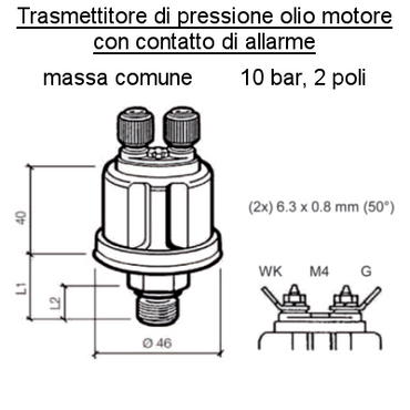 Sensore Pressione Olio Motore Barca Sensore 10 bar-2 poli (2) all, con Allarme
