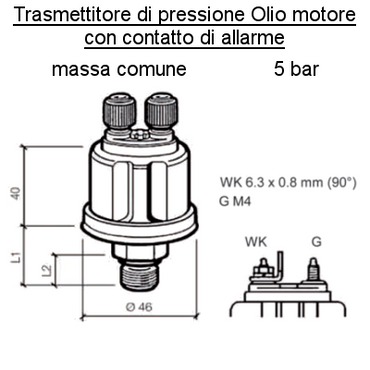Sensore Pressione Olio Motore Barca 5 bar - 2 poli (4) all con contatto Allarme