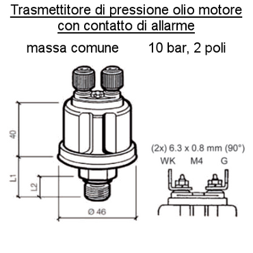 Sensore Pressione Olio Motore Barca Sensore 10 bar-2 poli (5) all, con Allarme