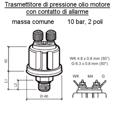 Sensore Pressione Olio Motore Barca Sensore 10 bar-2 poli (3) all, con Allarme