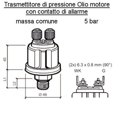 Sensore Pressione Olio Motore Barca 5 bar - 2 poli (5) all con contatto Allarme