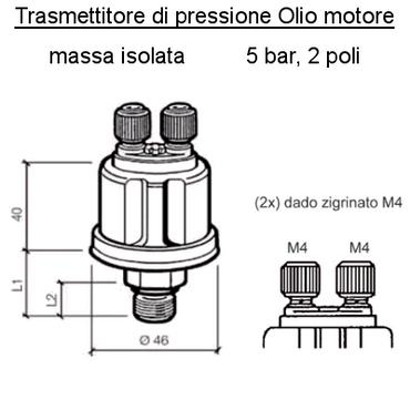 Sensore Pressione Olio Motore Barca 5 bar, 1/8" - 27 NPTF, L1 20.5 mm, L2 12mm