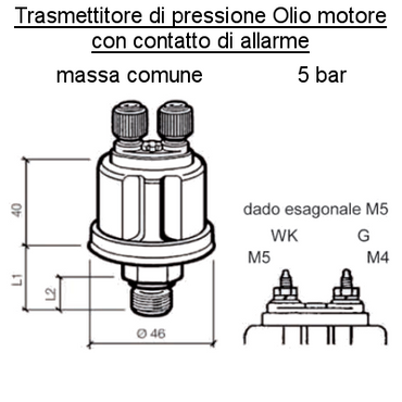 Sensore Pressione Olio Motore Barca 5 bar - 2 poli (6) all con contatto Allarme