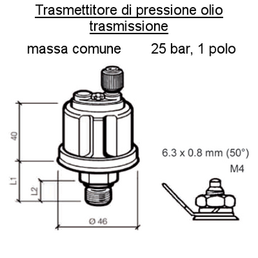 Sensore Pressione Olio Trasmissione (25 Bar) M10 X 1 Tapered, Short, per barca