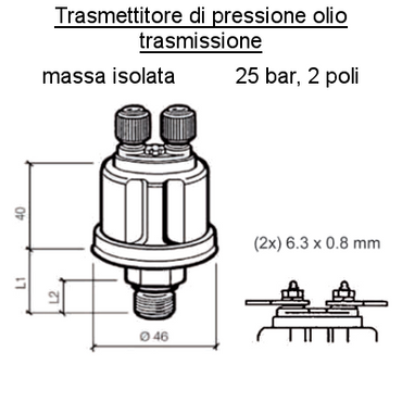 Sensore Pressione olio trasmissione, Sensore 25 bar-2 poli (2) iso, per Barca