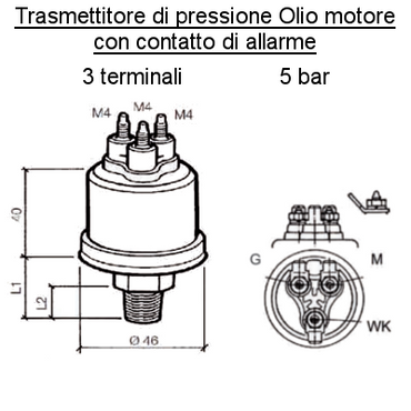 Sensore Pressione Olio Motore Barca 5 bar - 3 poli (1) all con contatto Allarme