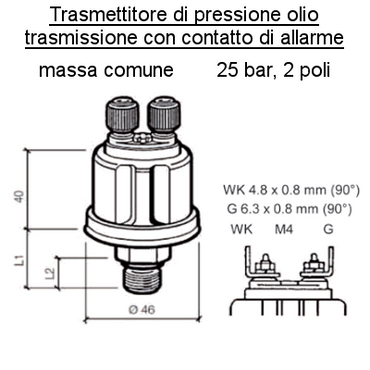 Sensore Pressione olio trasmissione con allarme 1/8 -27 Nptf-Bar:25-Bar