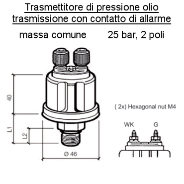 Sensore Pressione Olio Trasmissione (25 Bar) M18 X 1.5, per barca
