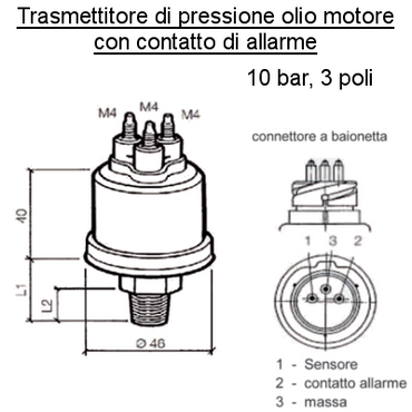 Sensore Pressione Olio Motore Barca Sensore 10 bar-3 poli (3) all, con Allarme