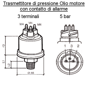 Sensore Pressione Olio Motore Barca 5 bar - 3 poli (2) all con contatto Allarme