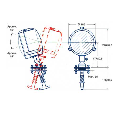 Faro professionale DHR 12 o 24v D180, In acciaio e ottone Stagno Con Bulbo