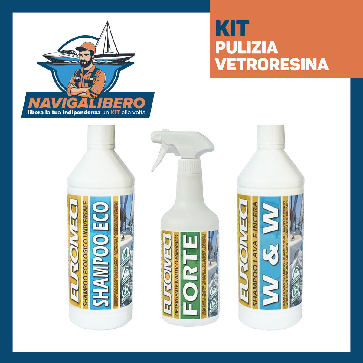 Kit Pulizia Vetroresina - Lavaggio Forte, Aloni Macchie - Rinnova e Pulisce Barca