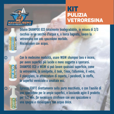 Kit Pulizia Vetroresina - Lavaggio Forte, Aloni Macchie - Rinnova e Pulisce Barca