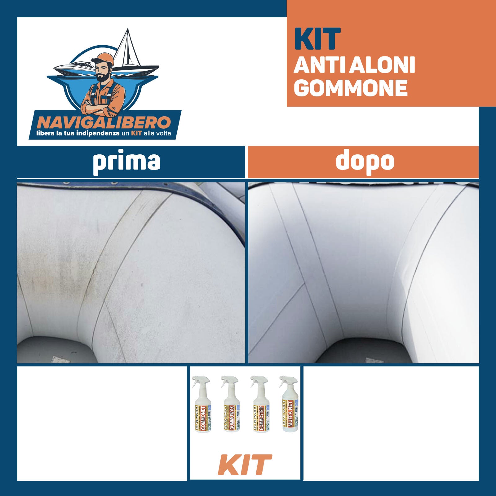 Kit ELIMINA ALONI E MUFFA Gommone - Pulisce Tubolari, Gommoni varie superfici