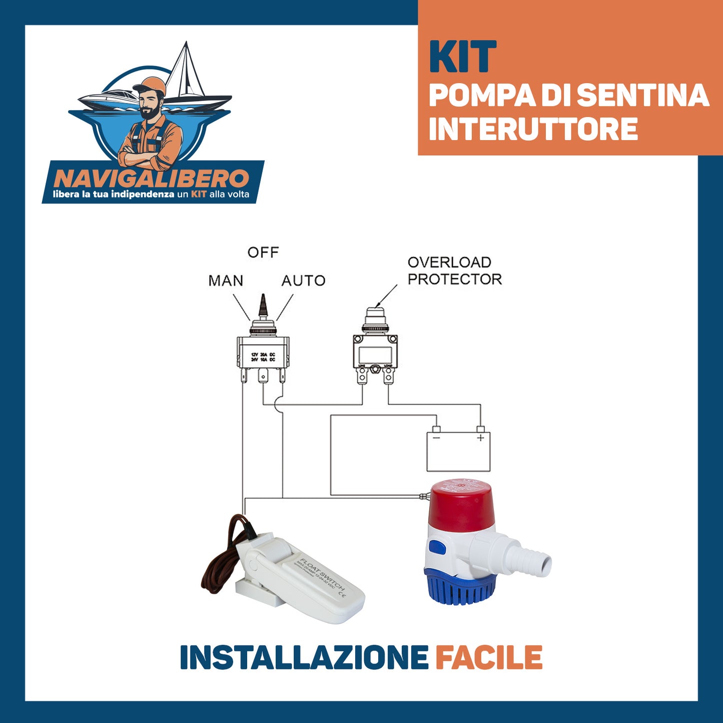 Kit Pompa di sentina e Interruttore - Rule + Navpower - Svuota acqua da sentina