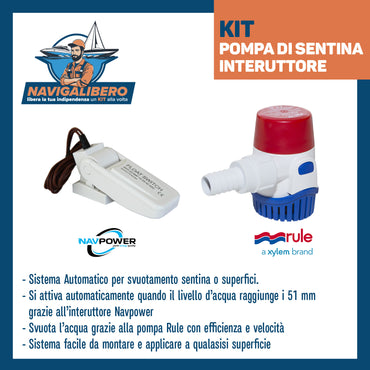 Kit Pompa di sentina e Interruttore - Rule + Navpower - Svuota acqua da sentina