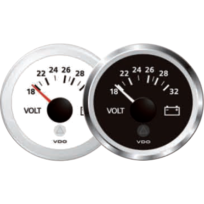 Indicatore voltmetro per barca VDO, Range 18-32 V, Bianco o nero, 24 volt