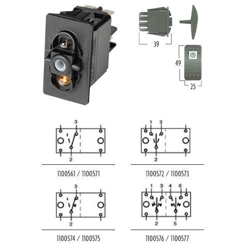 Interruttore CARLING SWITCH, on-off/momentaneo/più posizioni/12-24v