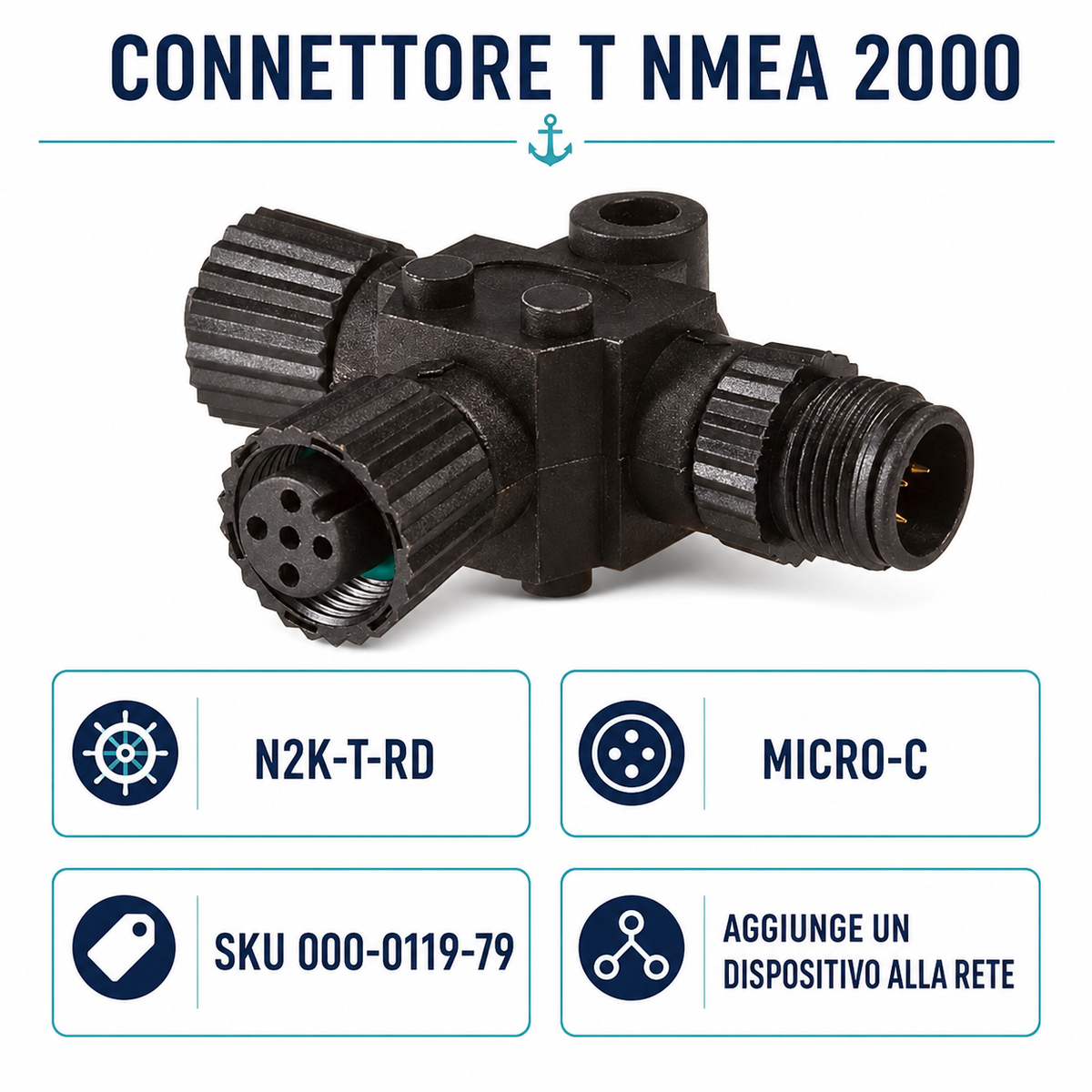Klovoo Kit 2 Connettori T per dorsale NMEA 2000 Micro-C per Espansione Rete 