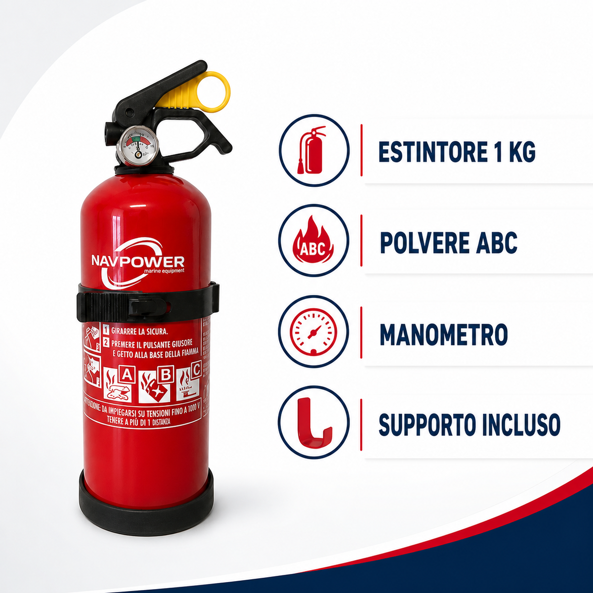 4 Estintori Navpower a Polvere ABC 1 kg MED per Barca Camper Casa Ufficio