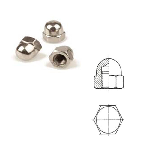 Dadi ciechi a calotta, acciaio inox, Confezione Blister, da 3 a 10 mm