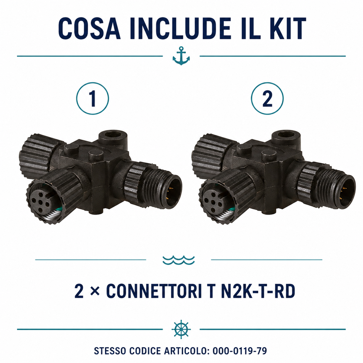 Klovoo Kit 2 Connettori T per dorsale NMEA 2000 Micro-C per Espansione Rete 