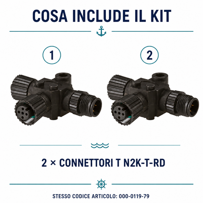 Klovoo Kit 2 Connettori T per dorsale NMEA 2000 Micro-C per Espansione Rete 