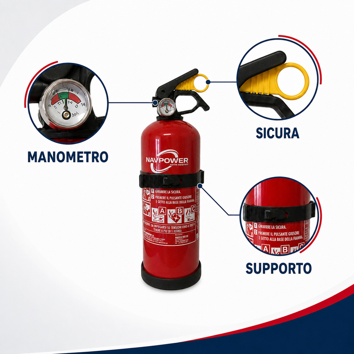 4 Estintori Navpower a Polvere ABC 1 kg MED per Barca Camper Casa Ufficio