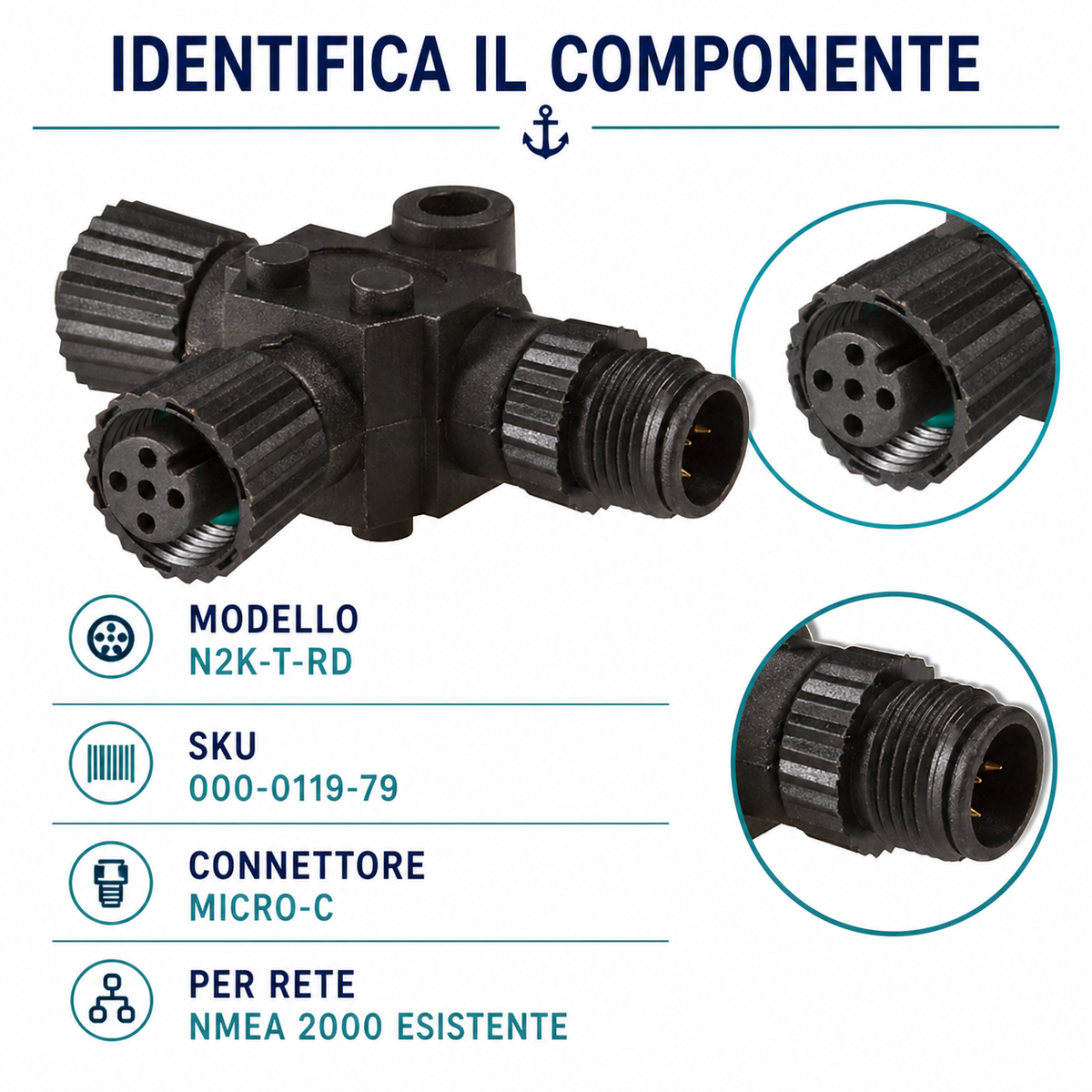 Klovoo Kit 2 Connettori T per dorsale NMEA 2000 Micro-C per Espansione Rete 