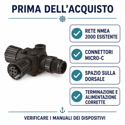 Klovoo Kit 2 Connettori T per dorsale NMEA 2000 Micro-C per Espansione Rete 