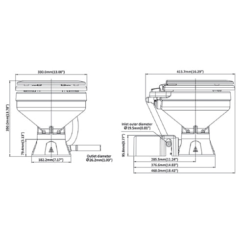 WC elettrico per Barca Camper Compact - In porcellana,  12 Volt con interuttore 